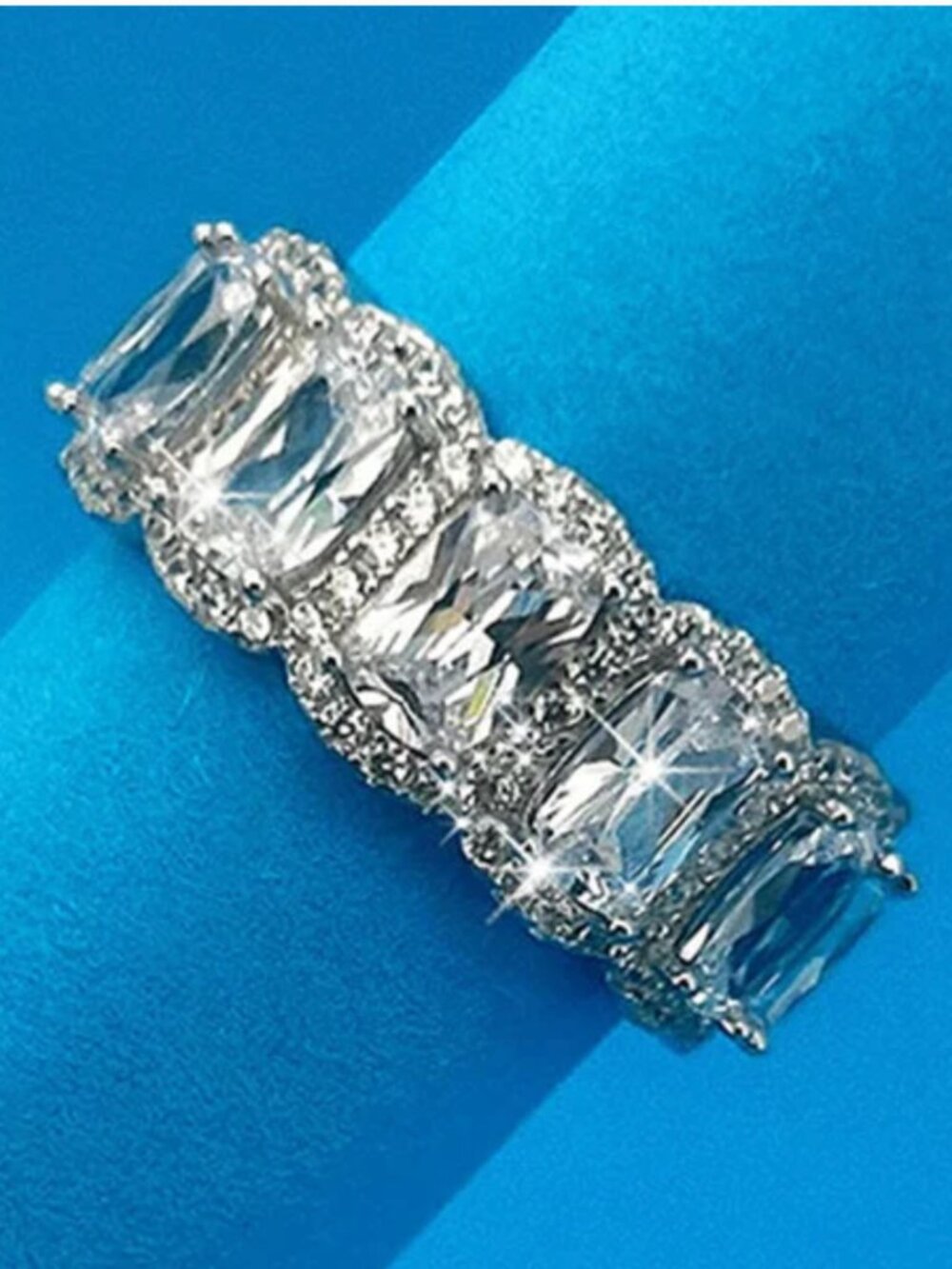 Sterling Silver Moissanite Full Eternity Band/Ring Size 4
